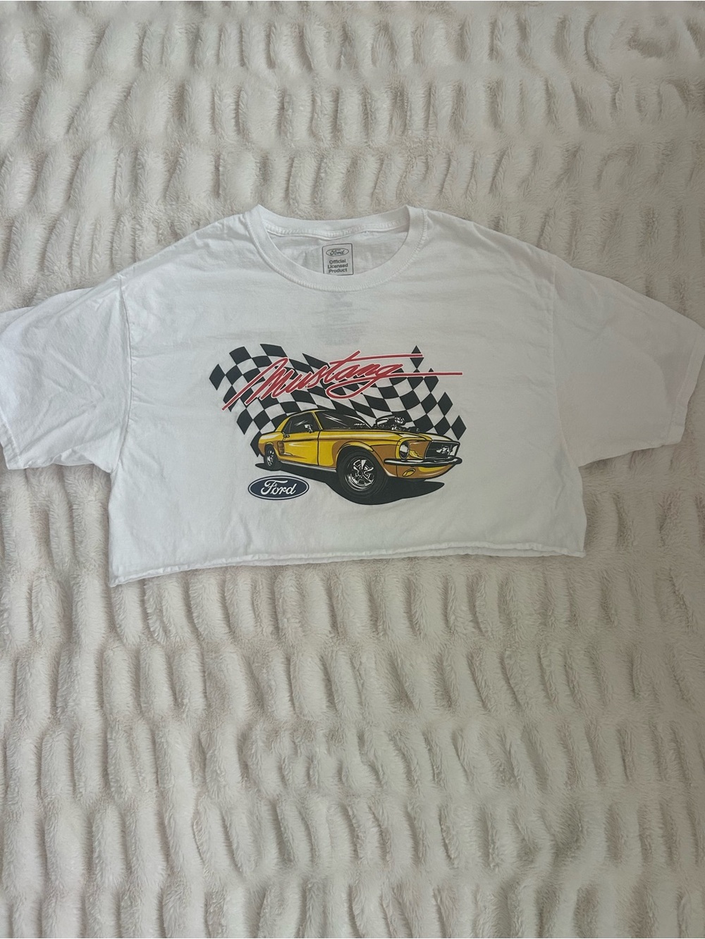 Urban Outfitters White Crop Tee with Yellow Car Graphic